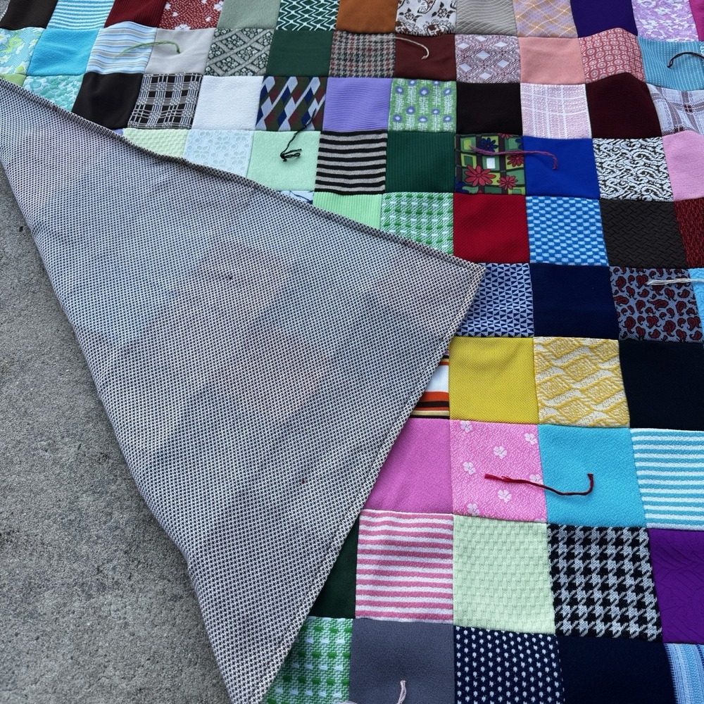 Vtg 1970's Polyester Double Knit Handmade Squares Blanket/Quilt‎ 48" X 58" - Picture 7 of 12